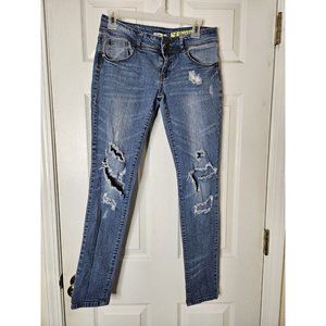 Indigo Rein forever skinny Blue Jeans Sz 7 X 31  Distressed Juniors Womens